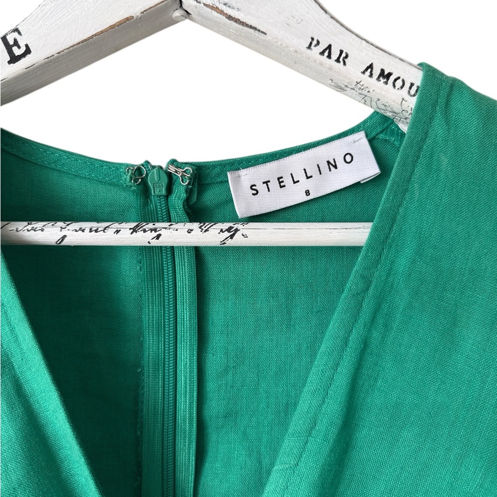 Stellino Midi Dress Pouff Sleeve In Green Linen Size AU 8 US 4 S - Picture 4 of 8